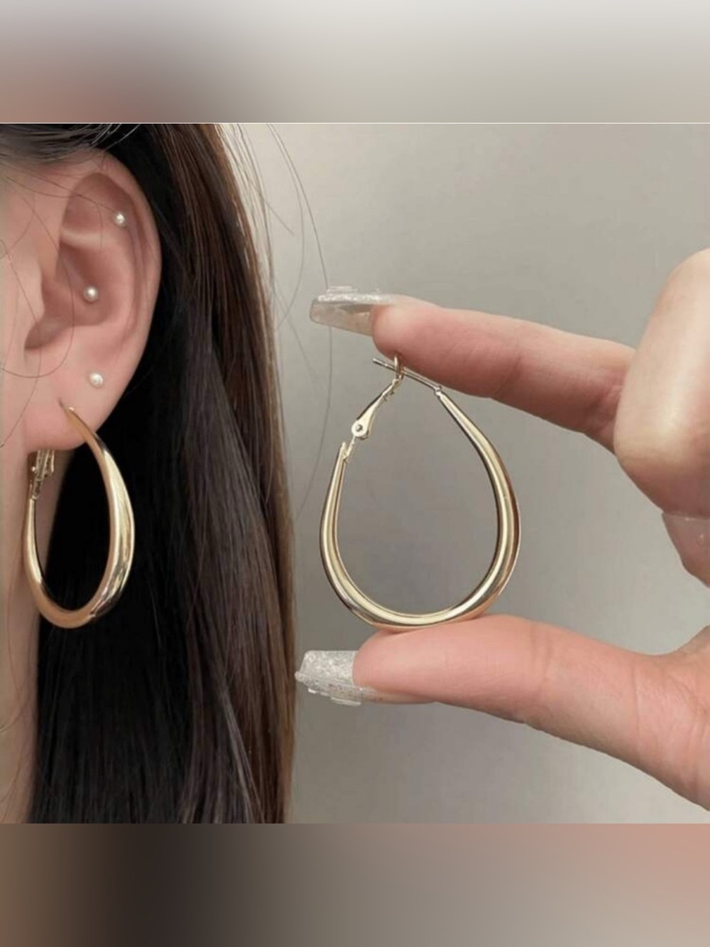 Gold Tone Geometric Hoop Earrings